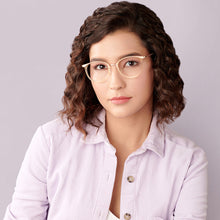 Load image into Gallery viewer, Gold Round Full Rim Unisex Eyeglasses by Lenskart Air Computer Glasses-148671