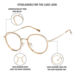 Gold Round Full Rim Unisex Eyeglasses by Lenskart Air Online-136024