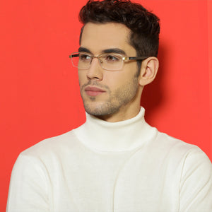 Gold Rectangle Half Rim Unisex Eyeglasses by Lenskart Air LA-136795