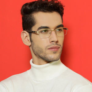 Gold Rectangle Half Rim Unisex Eyeglasses by Lenskart Air LA-136795