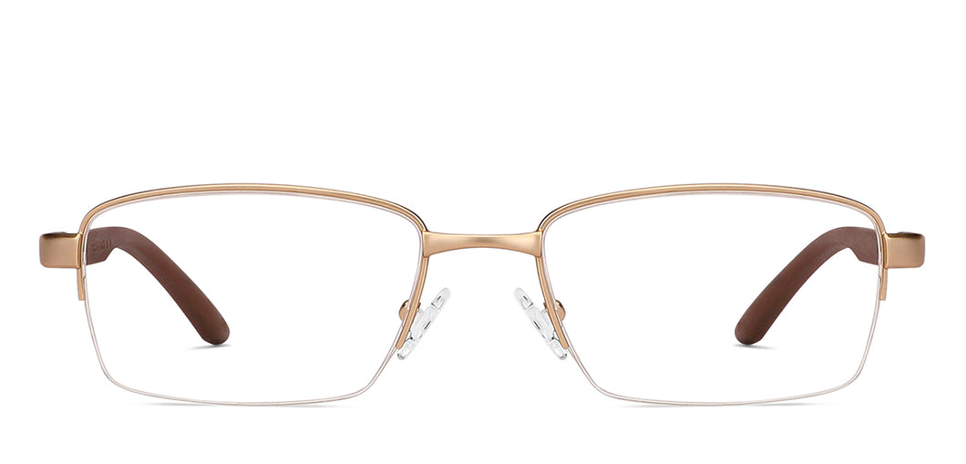 Gold Rectangle Half Rim Unisex Eyeglasses by Lenskart Air LA-136795