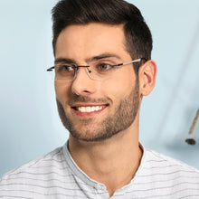 Load image into Gallery viewer, Grey Rectangle Rimless Narrow Unisex Eyeglasses by Vincent Chase-136824