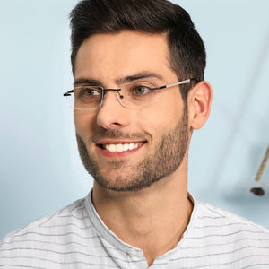 Grey Rectangle Rimless Narrow Unisex Eyeglasses by Vincent Chase-136824