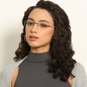 Grey Rectangle Rimless Narrow Unisex Eyeglasses by Vincent Chase-136824