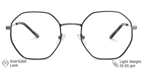 Gunmetal Hexagonal Full Rim Narrow Unisex Eyeglasses by Vincent Chase-136853