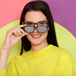 Silver Rectangle Full Rim Unisex Eyeglasses by Lenskart Air Online-137767