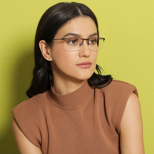 Brown Rectangle Half Rim Medium Unisex Eyeglasses by Vincent Chase Online-138020