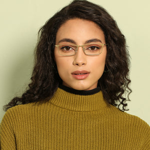 Gold Rectangle Full Rim Unisex Eyeglasses by Vincent Chase Computer Glasses-144710