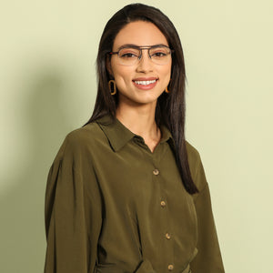 Gunmetal Aviator Half Rim Wide Unisex Eyeglasses by Vincent Chase VC-138365