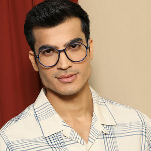 Blue Hexagonal Full Rim Wide Unisex Eyeglasses by Vincent Chase Online-140430