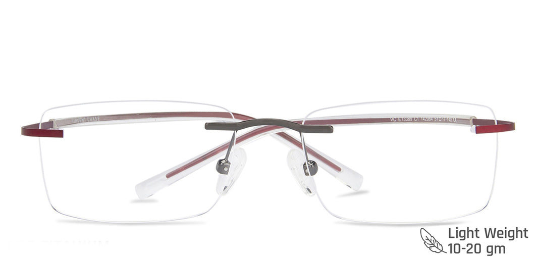 Red Rectangle Rimless Extra Narrow Unisex Eyeglasses by Vincent Chase Online-142984
