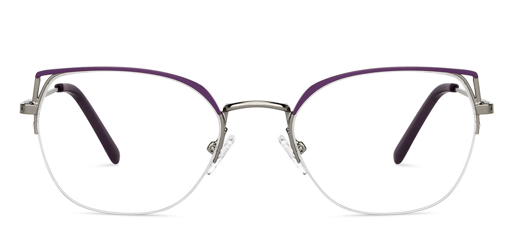 Silver Cat Eye Half Rim Women Eyeglasses by Vincent Chase-150989