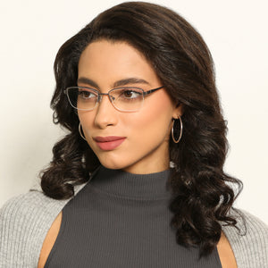 Gunmetal Cat Eye Half Rim Women Eyeglasses by Vincent Chase-202504