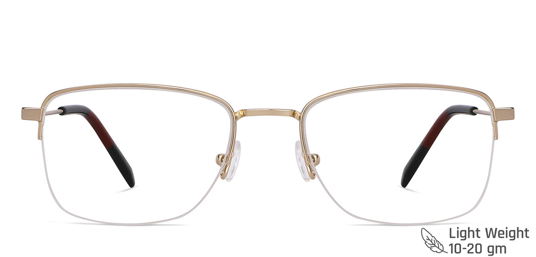 Gold Rectangle Half Rim Unisex Eyeglasses by Vincent Chase Computer Glasses-148255