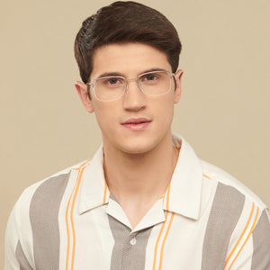 Silver Rectangle Half Rim Wide Unisex Eyeglasses by Vincent Chase-143005