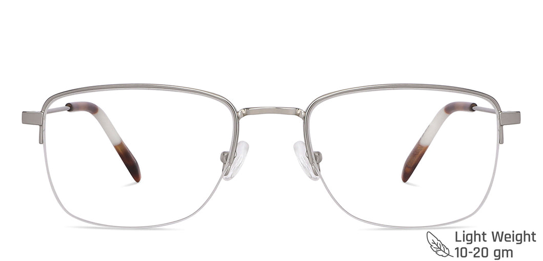 Silver Rectangle Half Rim Wide Unisex Eyeglasses by Vincent Chase-143005