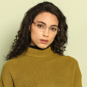 Gold Rectangle Half Rim Unisex Eyeglasses by Vincent Chase-143011