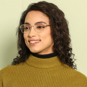 Gold Rectangle Half Rim Unisex Eyeglasses by Vincent Chase-143011