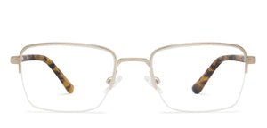 Gold Rectangle Half Rim Unisex Eyeglasses by Vincent Chase-143011