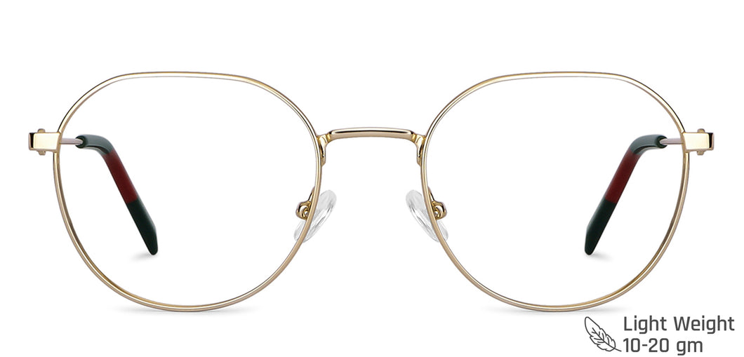 Gold Geometric Full Rim Unisex Eyeglasses by Vincent Chase VC-143012