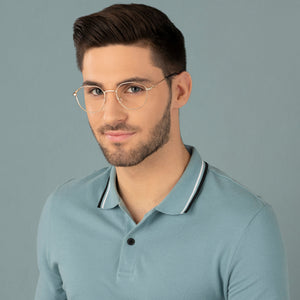 Gold Geometric Full Rim Unisex Eyeglasses by Vincent Chase Computer Glasses-148260
