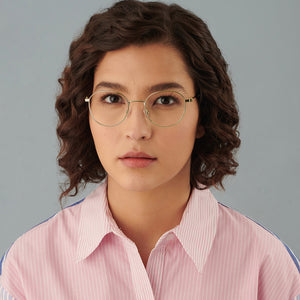 Gold Geometric Full Rim Unisex Eyeglasses by Vincent Chase Computer Glasses-148260