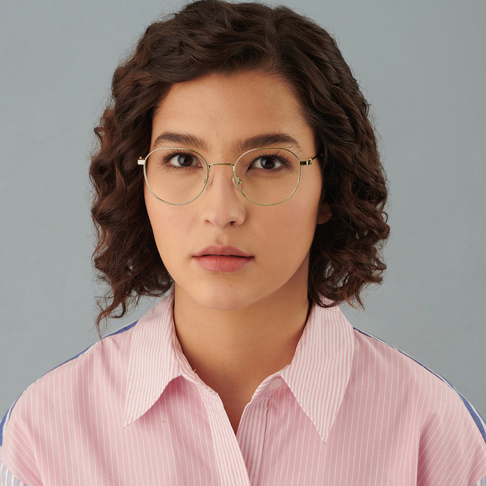 Gold Geometric Full Rim Unisex Eyeglasses by Vincent Chase Computer Glasses-148260