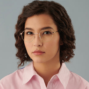 Gold Geometric Full Rim Unisex Eyeglasses by Vincent Chase Computer Glasses-148260