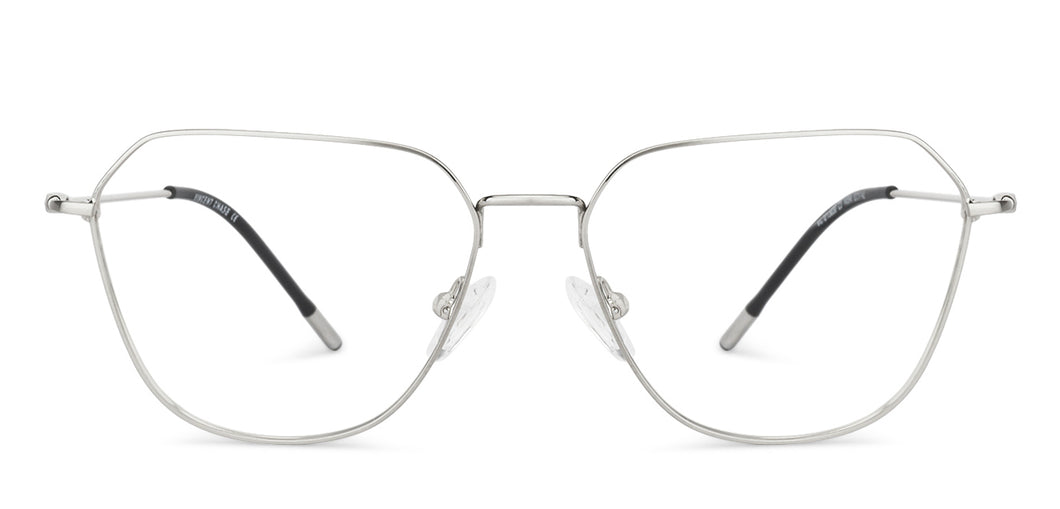 Silver Hexagonal Full Rim Medium Unisex Eyeglasses by Vincent Chase-145546
