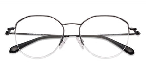 Black Hexagonal Half Rim Extra Wide Unisex Eyeglasses by Vincent Chase-145570