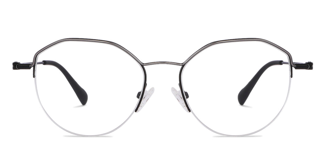 Black Hexagonal Half Rim Extra Wide Unisex Eyeglasses by Vincent Chase-145570