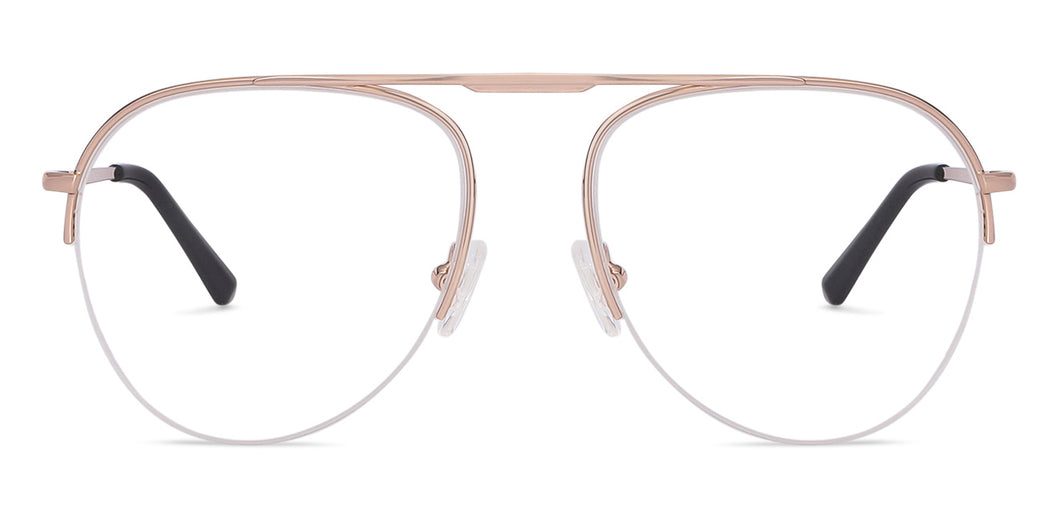 Gold Aviator Half Rim Medium Unisex Eyeglasses by Vincent Chase-145571