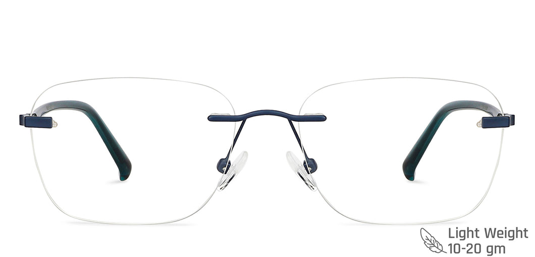 Blue Rectangle Rimless Unisex Eyeglasses by Vincent Chase-146090