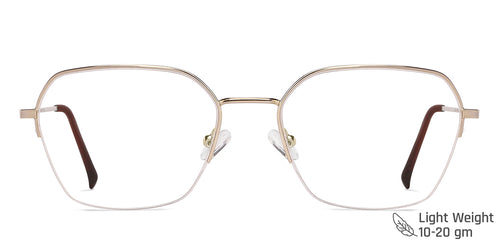 Gold Hexagonal Half Rim Wide Unisex Eyeglasses by Vincent Chase-146094