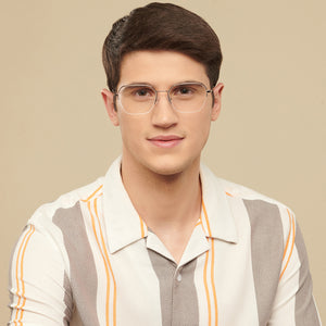 Gunmetal Hexagonal Half Rim Wide Unisex Eyeglasses by Vincent Chase-146095