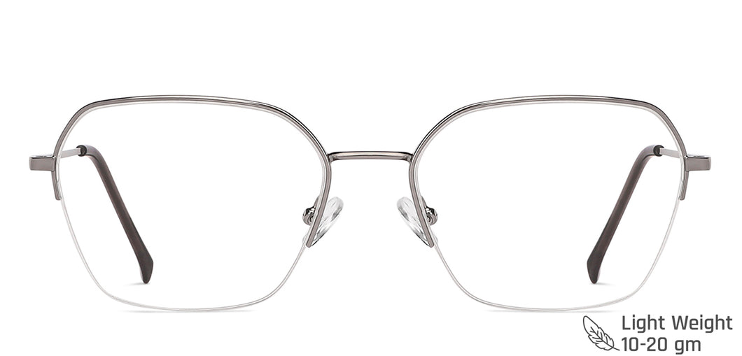 Gunmetal Hexagonal Half Rim Wide Unisex Eyeglasses by Vincent Chase-146095