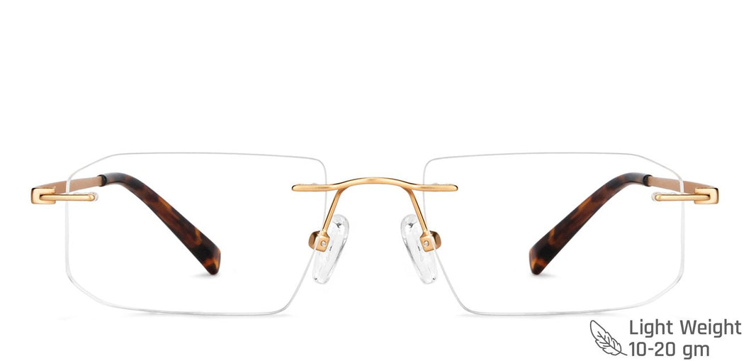 Gold Rectangle Rimless Unisex Eyeglasses by Vincent Chase-146979