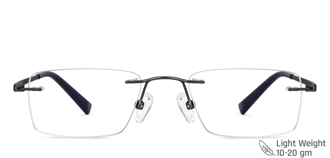Gunmetal Rectangle Rimless Unisex Eyeglasses by Vincent Chase-146980