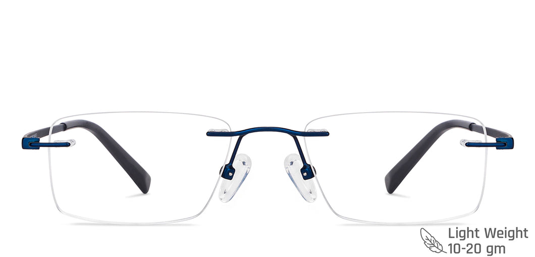 Blue Rectangle Rimless Unisex Eyeglasses by Vincent Chase-146981