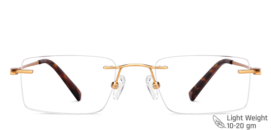 Gold Rectangle Rimless Unisex Eyeglasses by Vincent Chase-146983