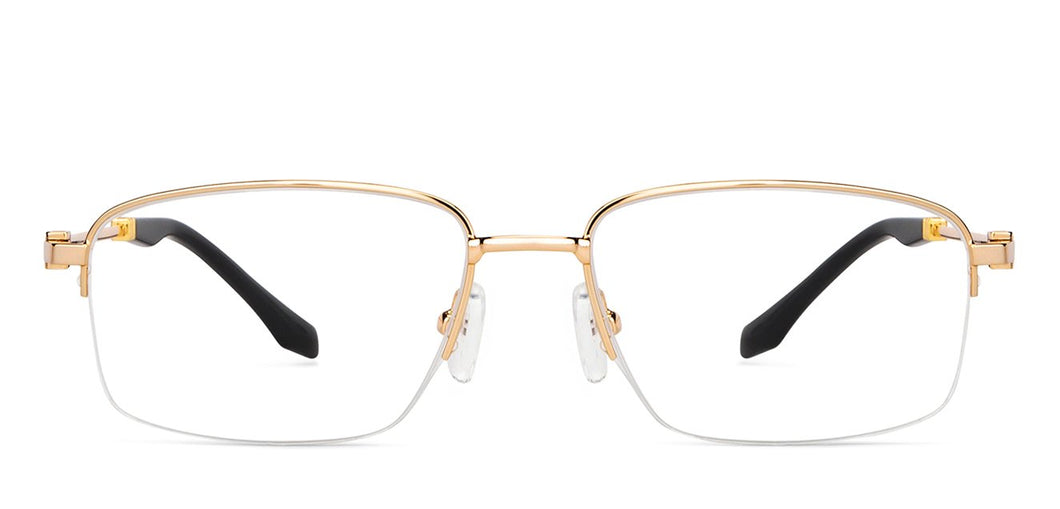 Gold Rectangle Half Rim Unisex Eyeglasses by Vincent Chase-146988