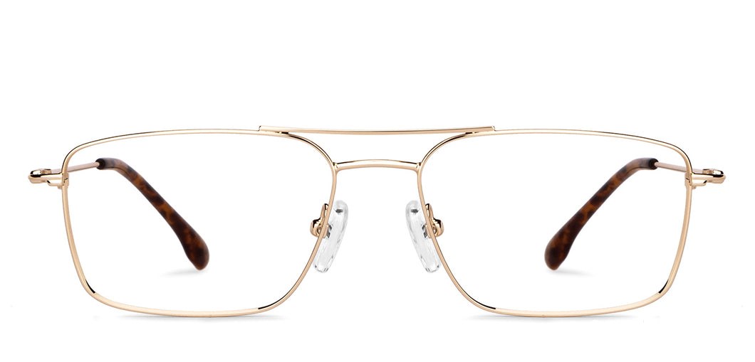 Gold Rectangle Full Rim Unisex Eyeglasses by Vincent Chase-149076