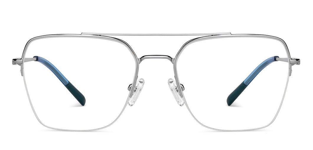 Silver Geometric Half Rim Unisex Eyeglasses by Vincent Chase-149776