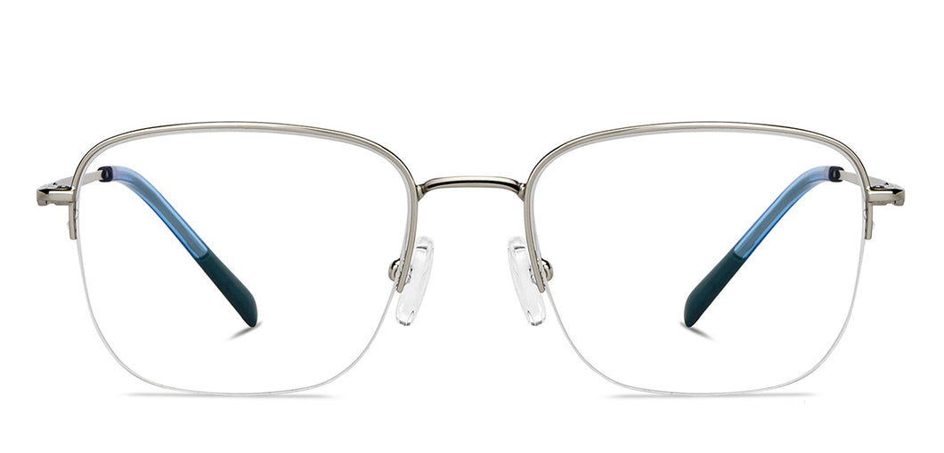 Silver Rectangle Half Rim Unisex Eyeglasses by Vincent Chase-149780