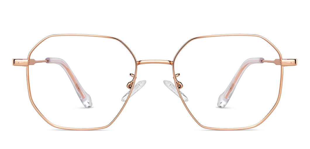 Rose Gold Geometric Full Rim Unisex Eyeglasses by Vincent Chase-150001
