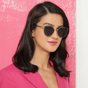 Silver Cat Eye Full Rim Wide Women Sunglasses by Vincent Chase Polarized-139364