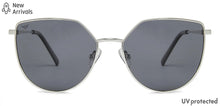 Load image into Gallery viewer, Silver Cat Eye Full Rim Wide Women Sunglasses by Vincent Chase Polarized-139364