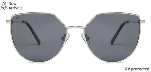 Silver Cat Eye Full Rim Wide Women Sunglasses by Vincent Chase Polarized-139364