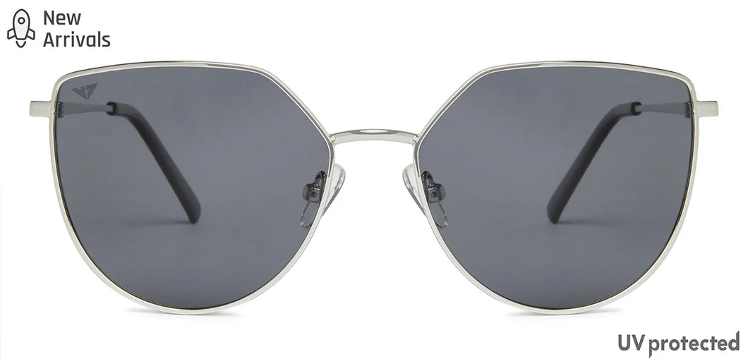 Silver Cat Eye Full Rim Wide Women Sunglasses by Vincent Chase Polarized-139364