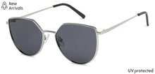 Load image into Gallery viewer, Silver Cat Eye Full Rim Wide Women Sunglasses by Vincent Chase Polarized-139364